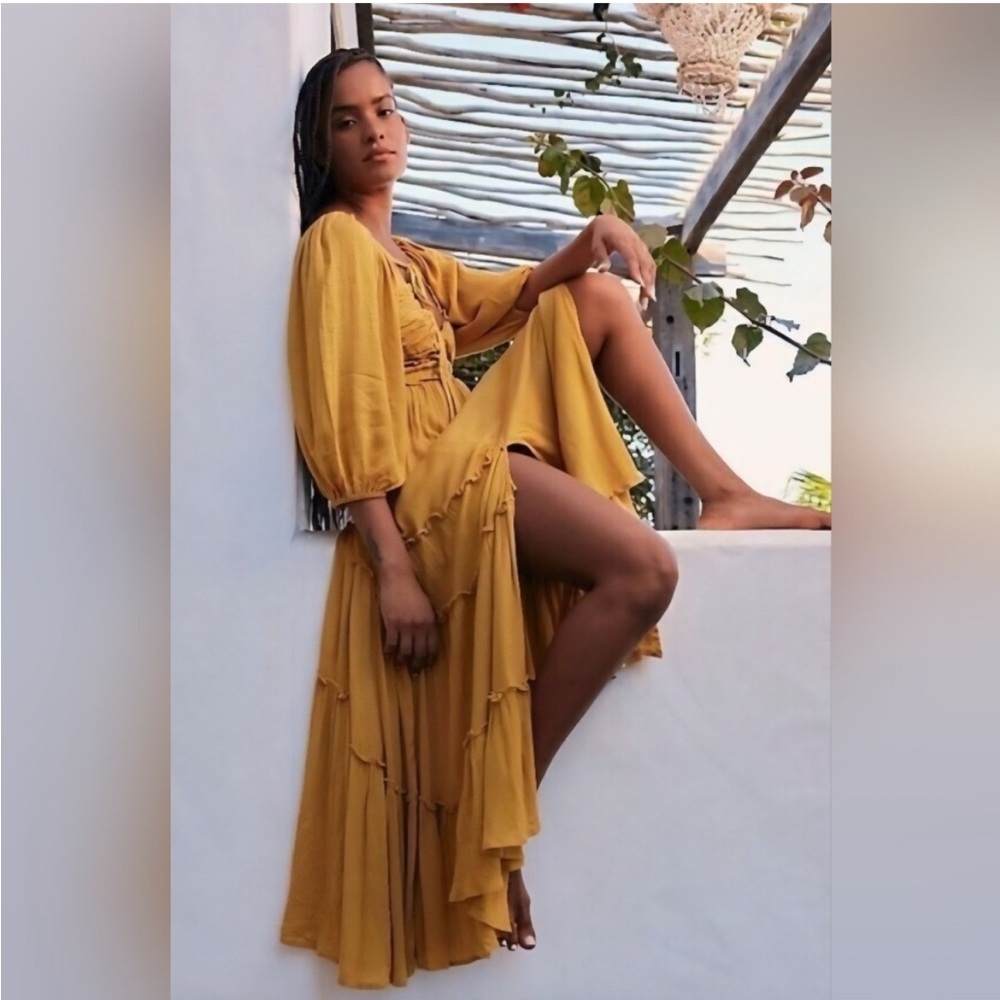 Free people You’re a Jewel Maxi Mustard Yellow dress xs